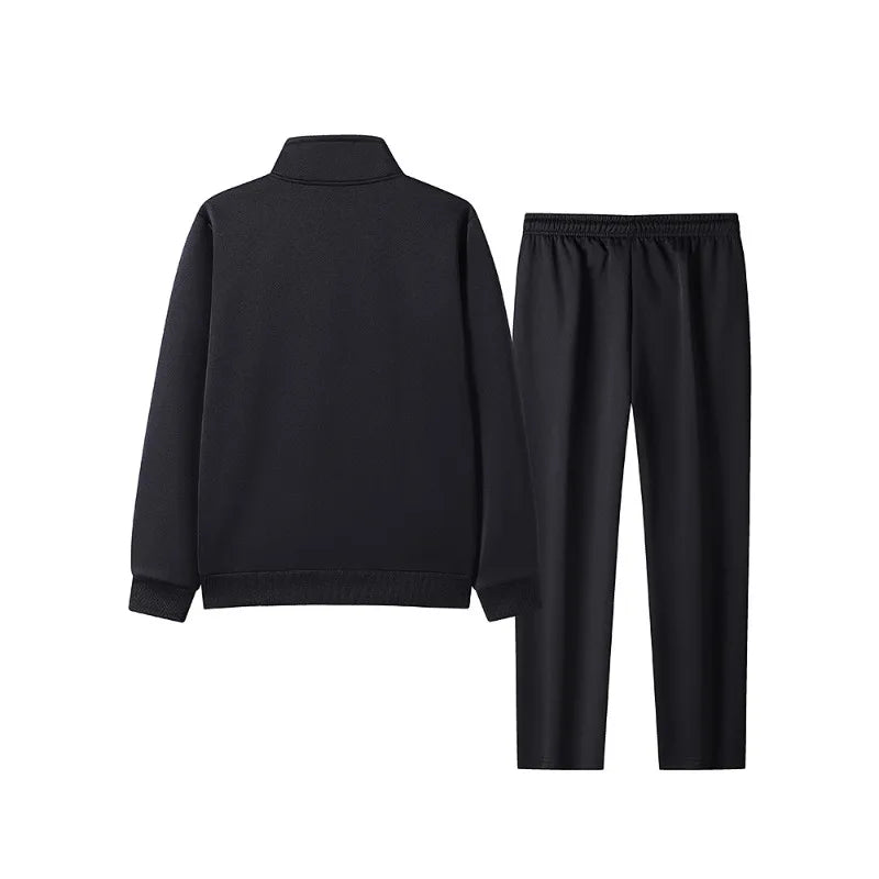 Men's Zip Long Sleeve Cardigan Solid Color Round Neck Fashion Top Elastic High Waist Pants Pocket Pants Suit