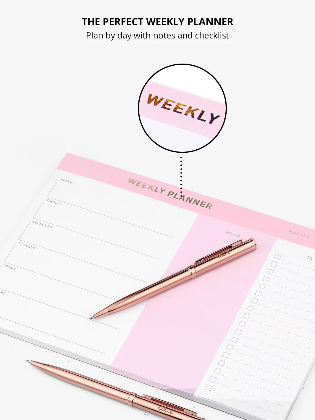 Weekly Planner Pad + 2 Rose Gold Pens