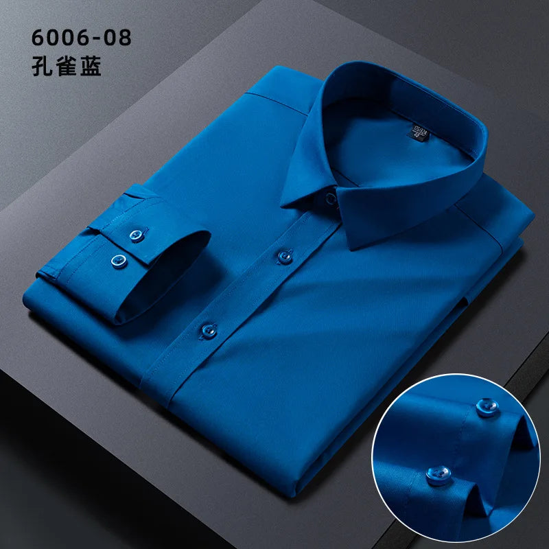 No Trace Men's Shirts Long Sleeve 8XL Bamboo Fiber Mens Shirts Long Sleeve Dress Shirt Casual Work Blue White Shirt Anti-Wrinkle