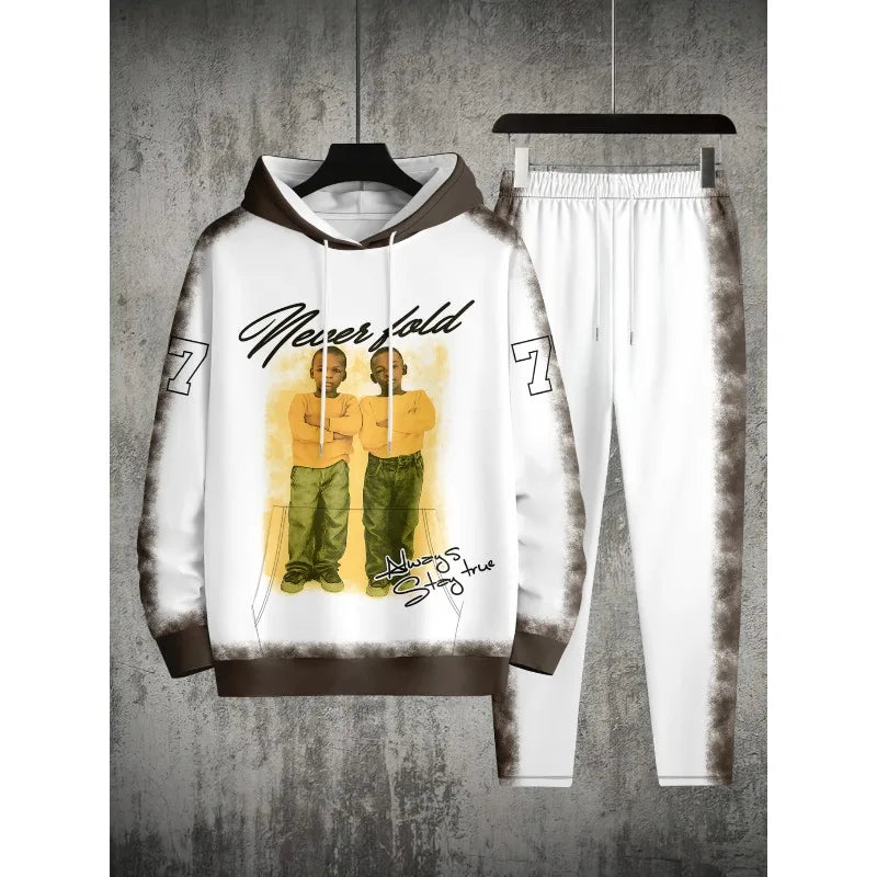 2025 3D Printed Men's Shoulder Style Hooded Sweatshirt Top and Pants Two-piece Set Spring and Autumn Casual Sports Set