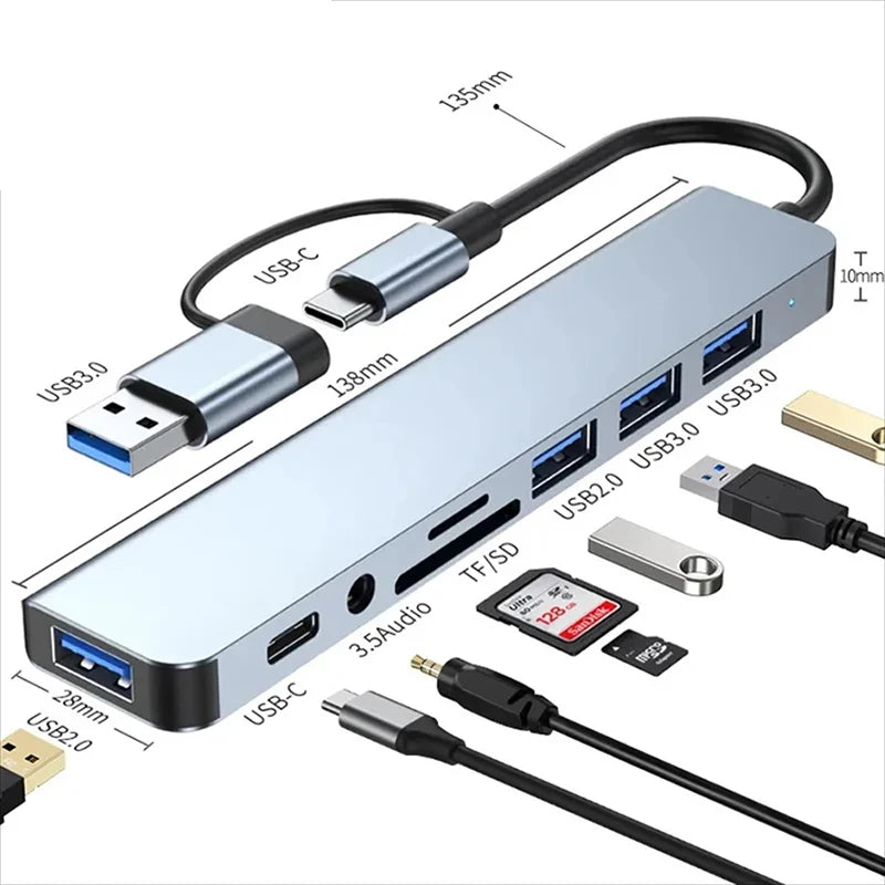USB-C Hub USB 3.0 HUB C Ports to 7 Ports USB HUB USB Splitter with USB 3.0 4 USB 2.0 and 2 USB C Ports USB Distributor