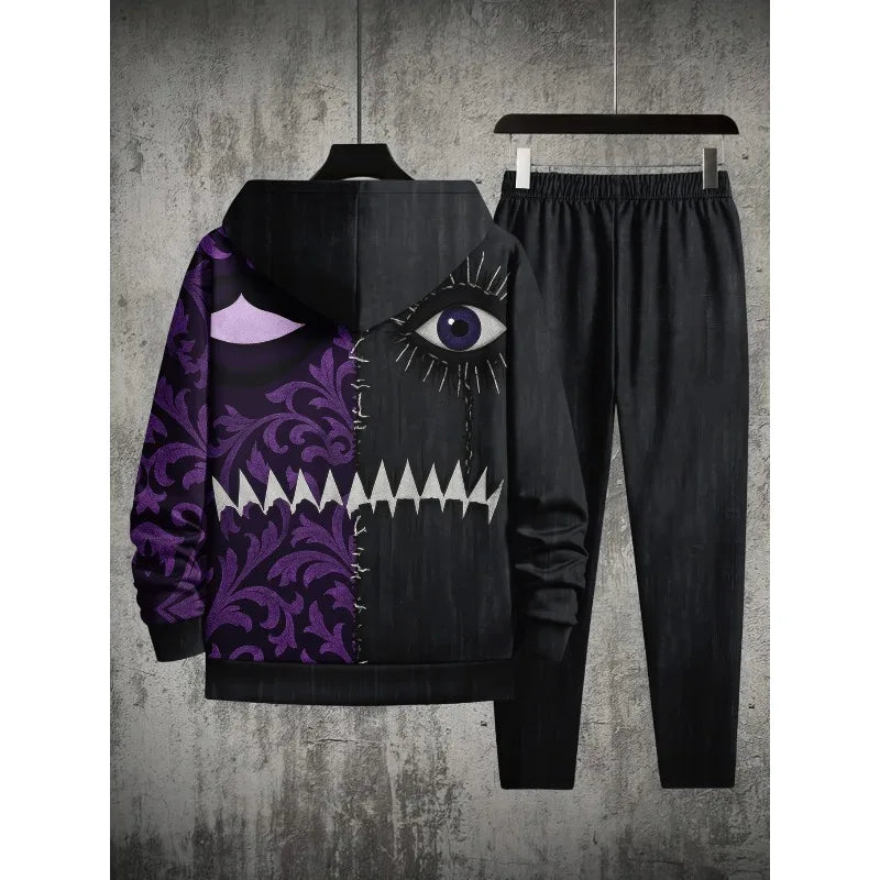 2025 3D Printed Men's Shoulder Style Hooded Sweatshirt Top and Pants Two-piece Set Spring and Autumn Casual Sports Set