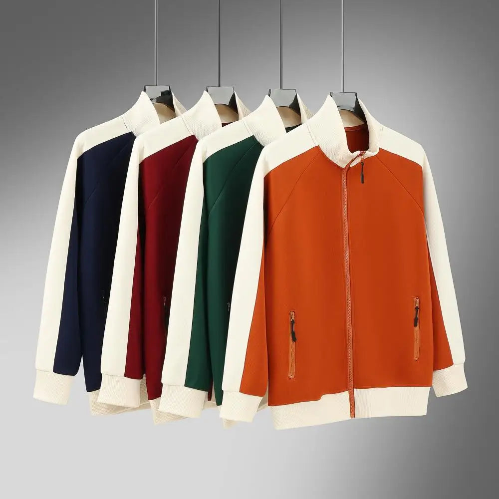 Long-sleeved Zipper Jacket, Color-blocked Warm Sweatshirt, Casual Baseball Jacket, Outdoor Wear, Customizable Logo