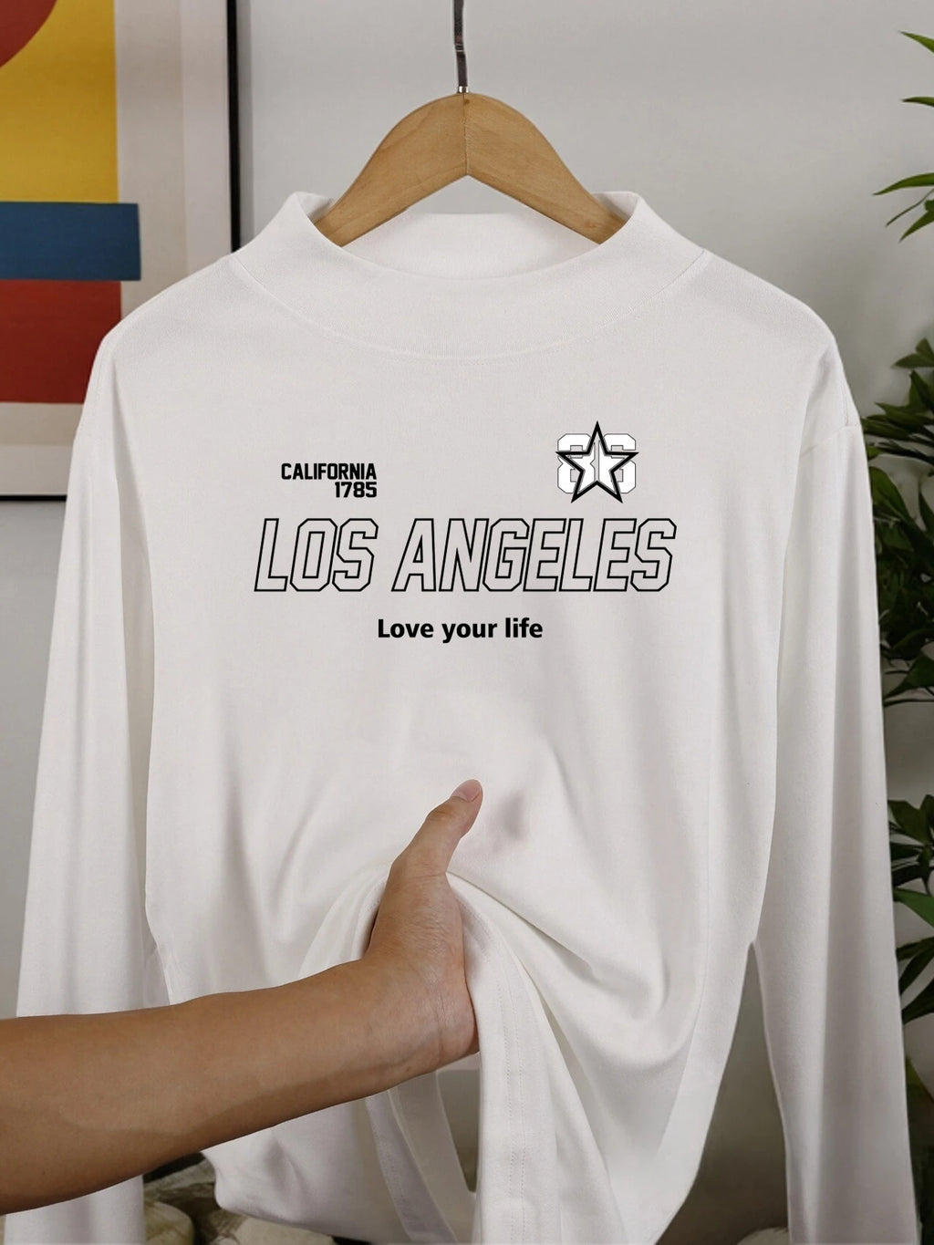 Los Angeles California Letter Long Sleeved Shirts Thickened Fit Shirt Casual Autumn Tops Winter Soft Half High Collar Clothing