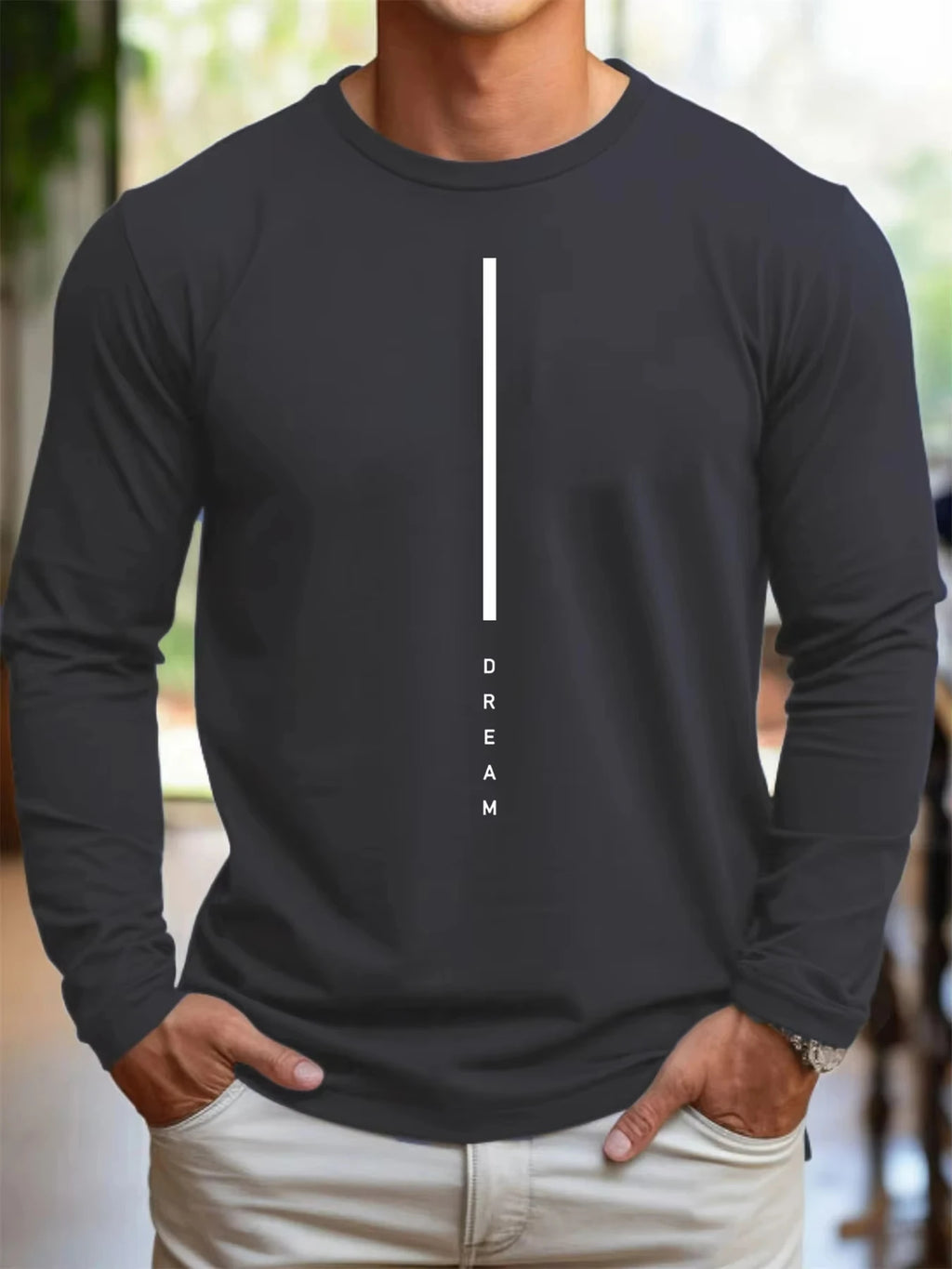 2025 New Men's Dream Letter Printed Autumn Long Sleeved T-shirt Daily Casual O-neck Sports T-shirt Men's Loose Oversized Top