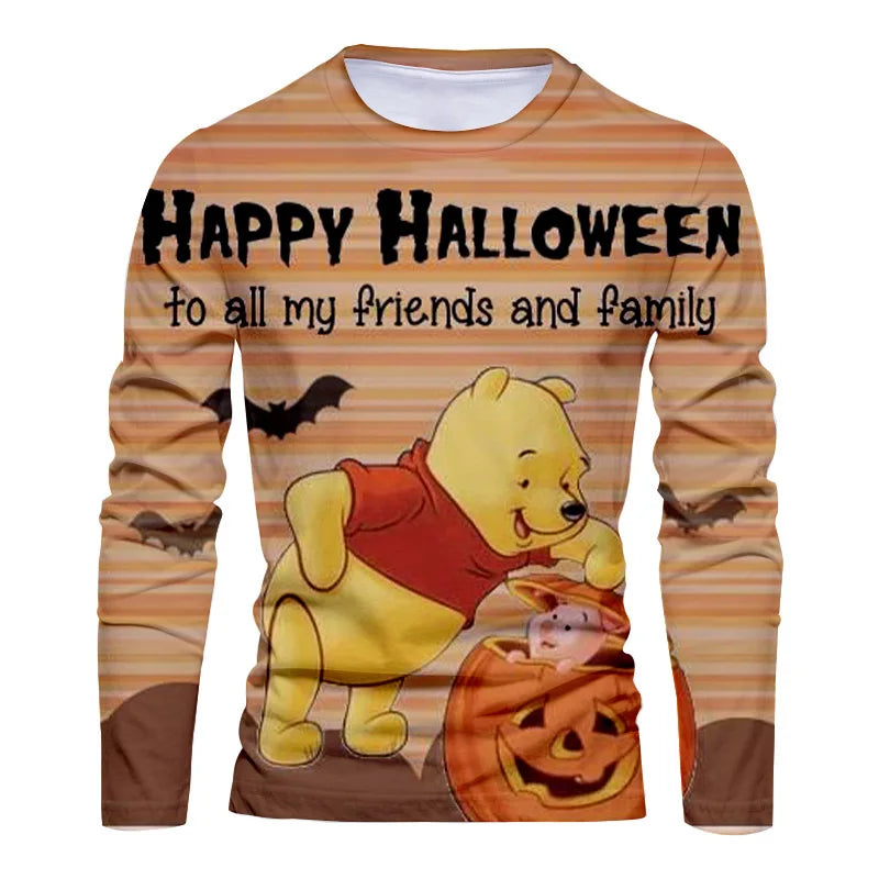 2025 New Horror Halloween Collection Streetwear Disney Stitch and Mickey 3D Printed Casual Men's Crew Neck Long Sleeve Tee