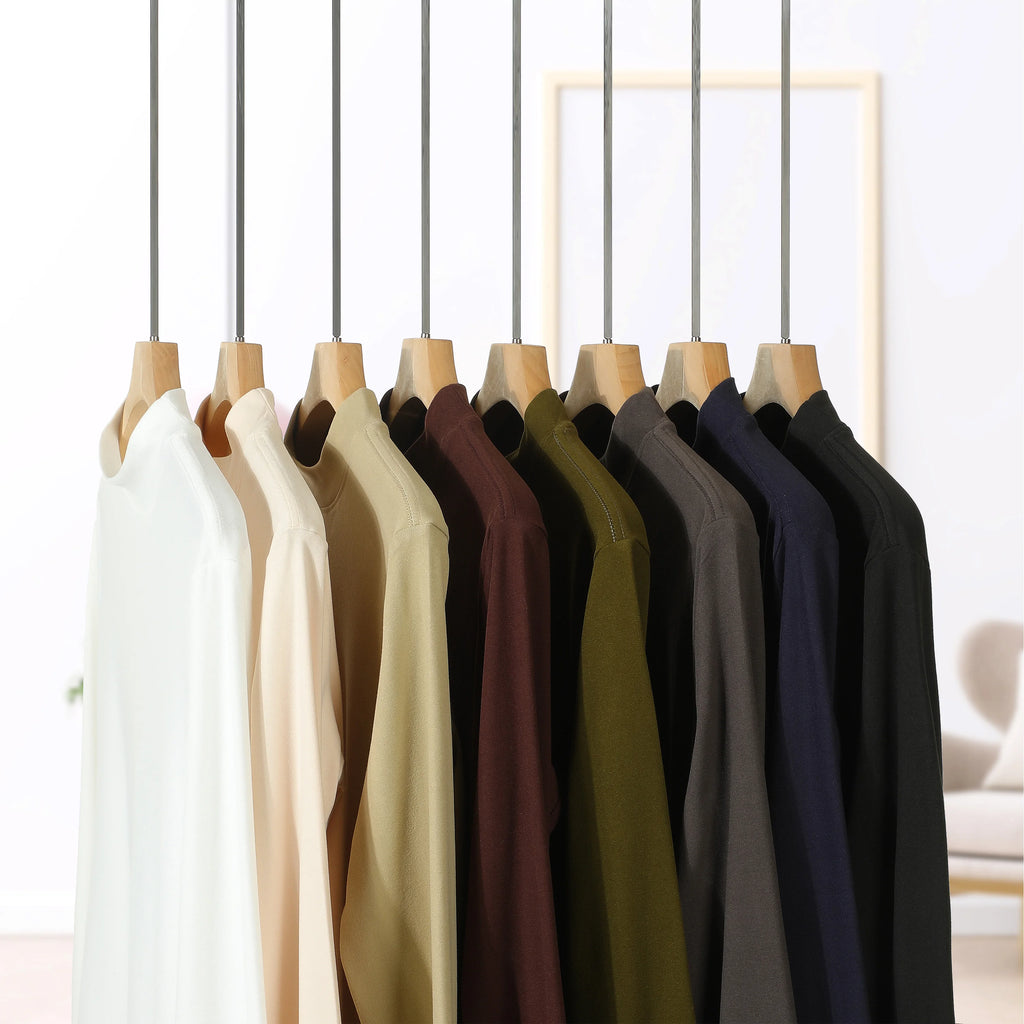 Men's Solids Long T-Shirt Mock Neck Fashion Pullovers Autumn and Winter New Outdoor Long Sleeve High-Elasticity Basics Tops