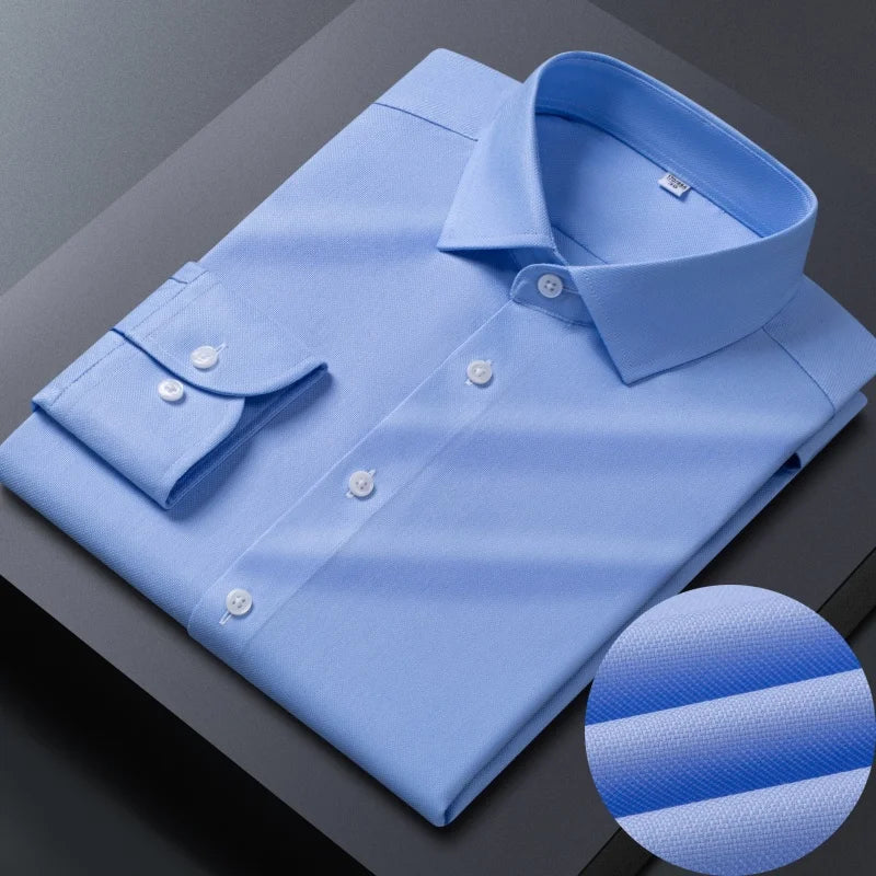 No Trace Men's Shirts Long Sleeve 8XL Bamboo Fiber Mens Shirts Long Sleeve Dress Shirt Casual Work Blue White Shirt Anti-Wrinkle