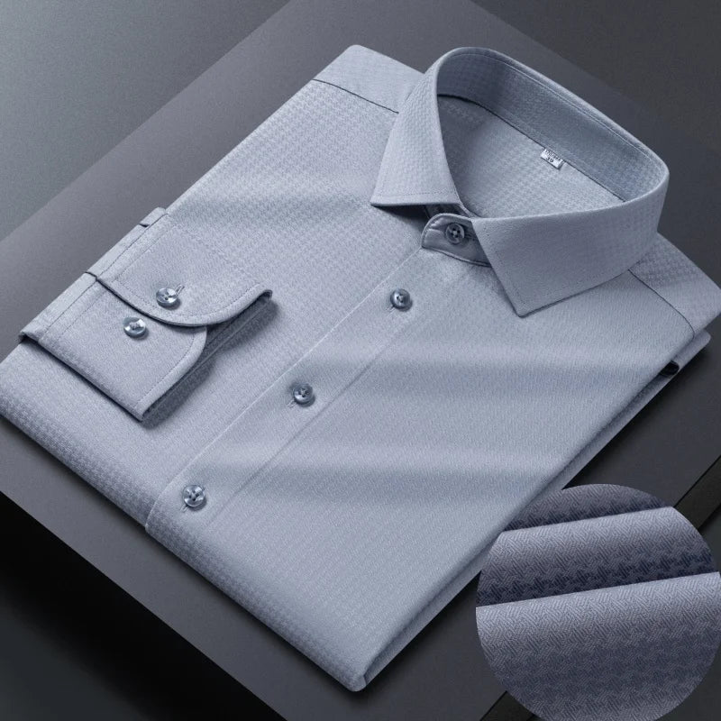 No Trace Men's Shirts Long Sleeve 8XL Bamboo Fiber Mens Shirts Long Sleeve Dress Shirt Casual Work Blue White Shirt Anti-Wrinkle