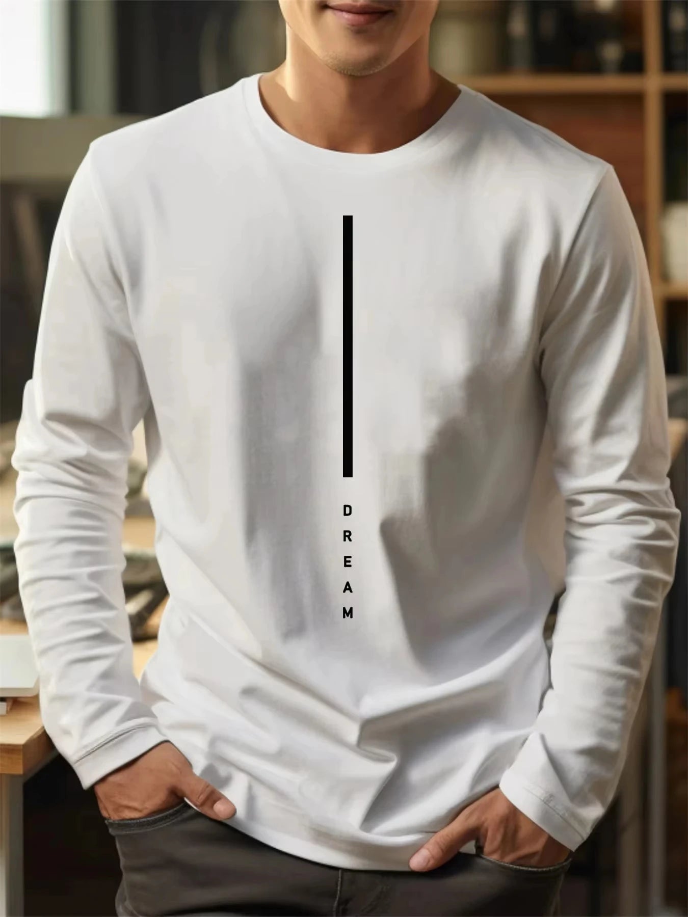 2025 New Men's Dream Letter Printed Autumn Long Sleeved T-shirt Daily Casual O-neck Sports T-shirt Men's Loose Oversized Top