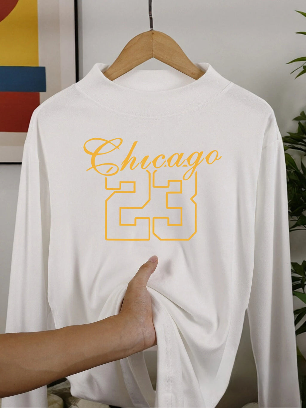 Chicago Number 23 Jersey Long Sleeved Shirts Thickened Warm Tops New Half High Collar Clothing Velvet Fleece Autumn Fit Clothes