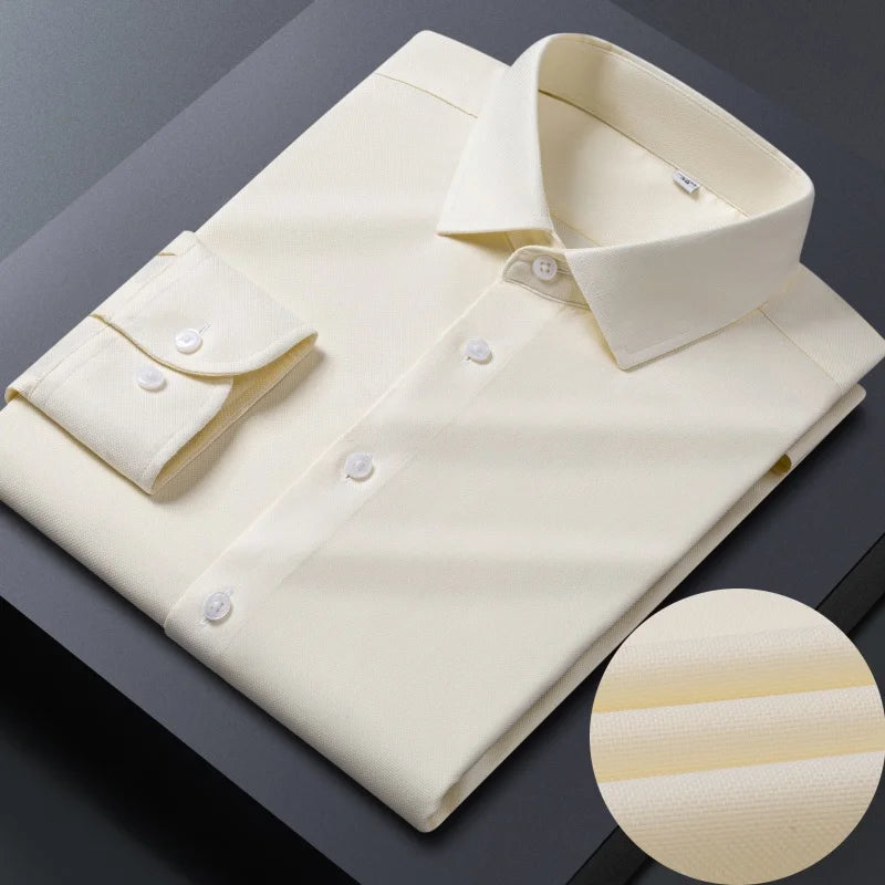 No Trace Men's Shirts Long Sleeve 8XL Bamboo Fiber Mens Shirts Long Sleeve Dress Shirt Casual Work Blue White Shirt Anti-Wrinkle