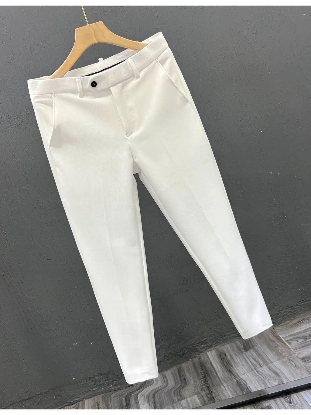 Sli Pure Color Cone 9 Men's Casual Brit Summer Pants Iron Free Slim Fit Casual Trousers Busin Gentleman Sle