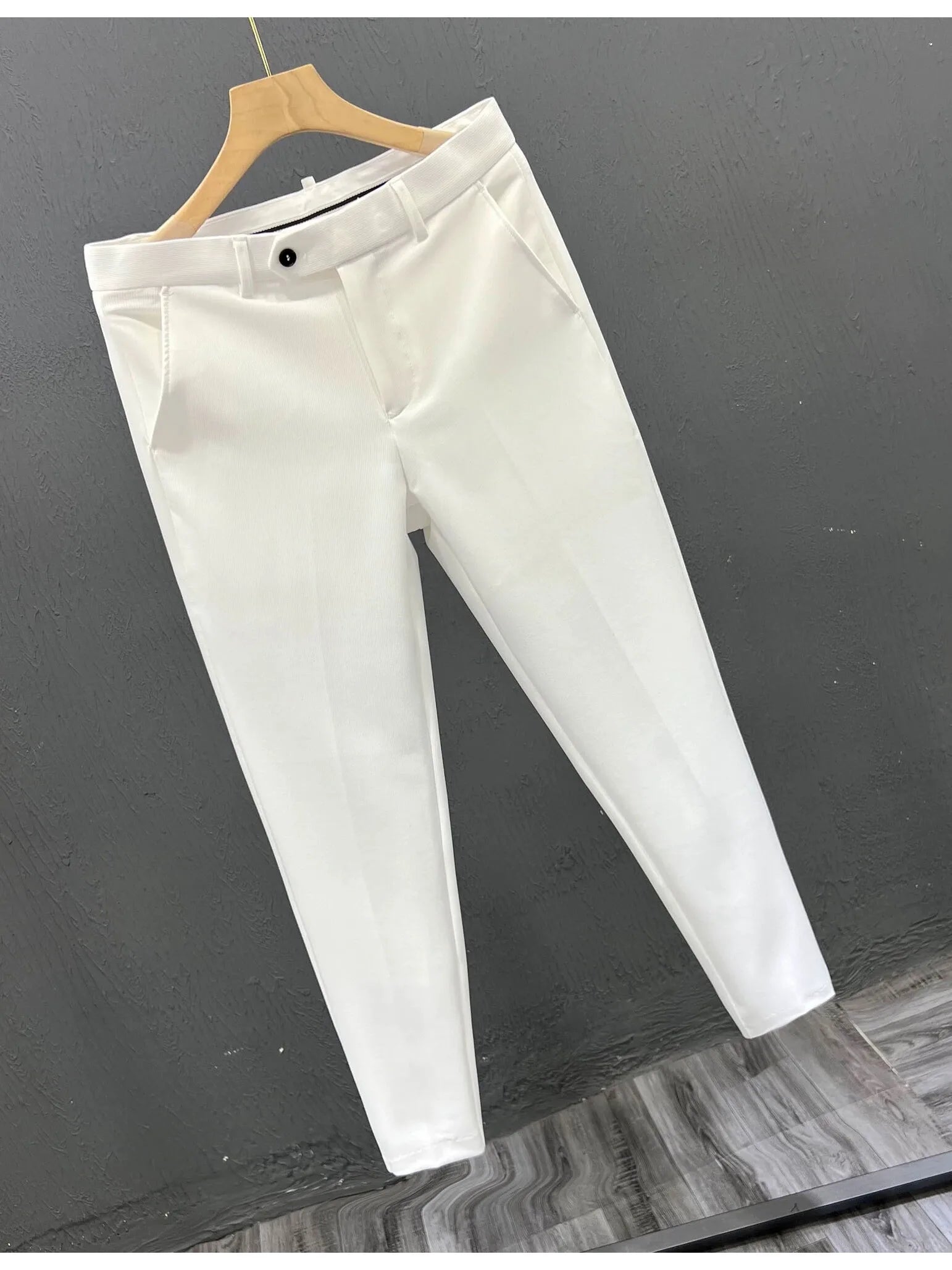 Sli Pure Color Cone 9 Men's Casual Brit Summer Pants Iron Free Slim Fit Casual Trousers Busin Gentleman Sle