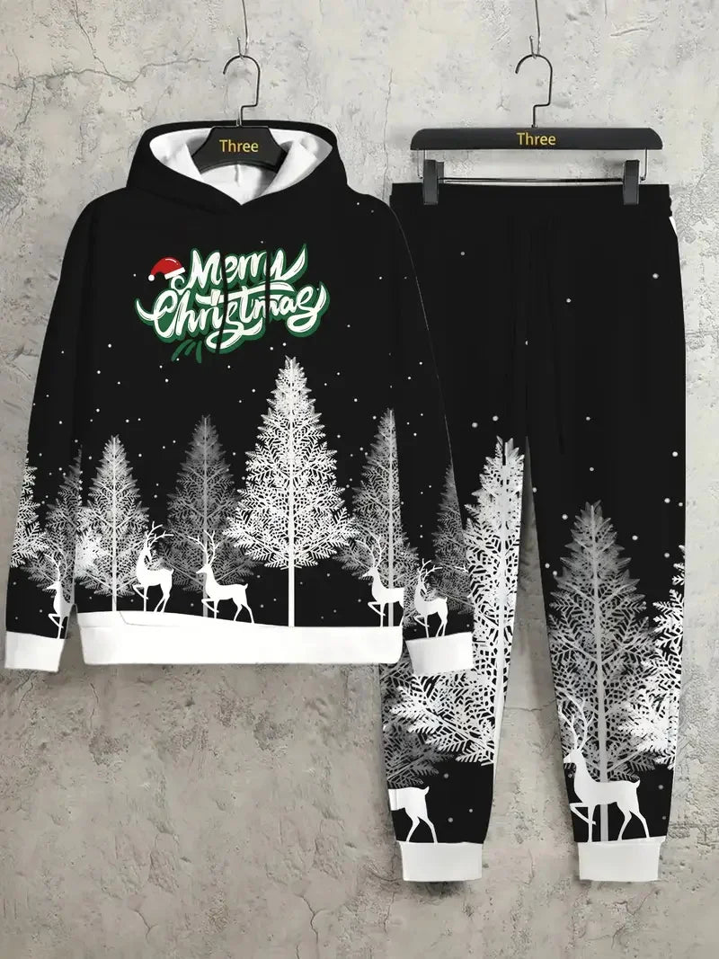 Fashion Christmas Style Hoodies Pants Sets 3D Print Santa Clause Graphic Men's Two Piece Tracksuit Loose Casual Festival Clothes