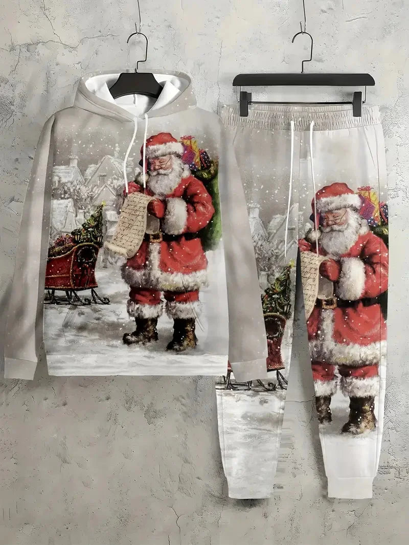 Fashion Christmas Style Hoodies Pants Sets 3D Print Santa Clause Graphic Men's Two Piece Tracksuit Loose Casual Festival Clothes