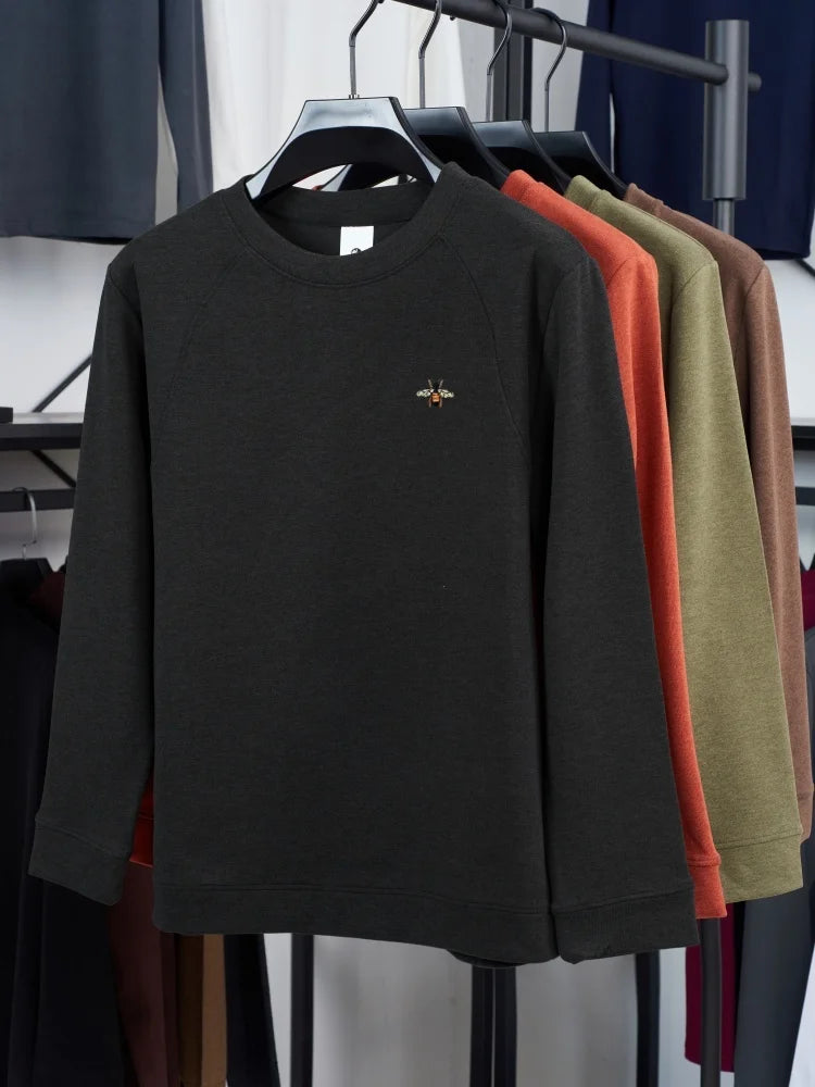 High end brand's new double-sided velvet comfortable T-shirt autumn and winter 2025 men' exquisite bee embroidered warm pullover