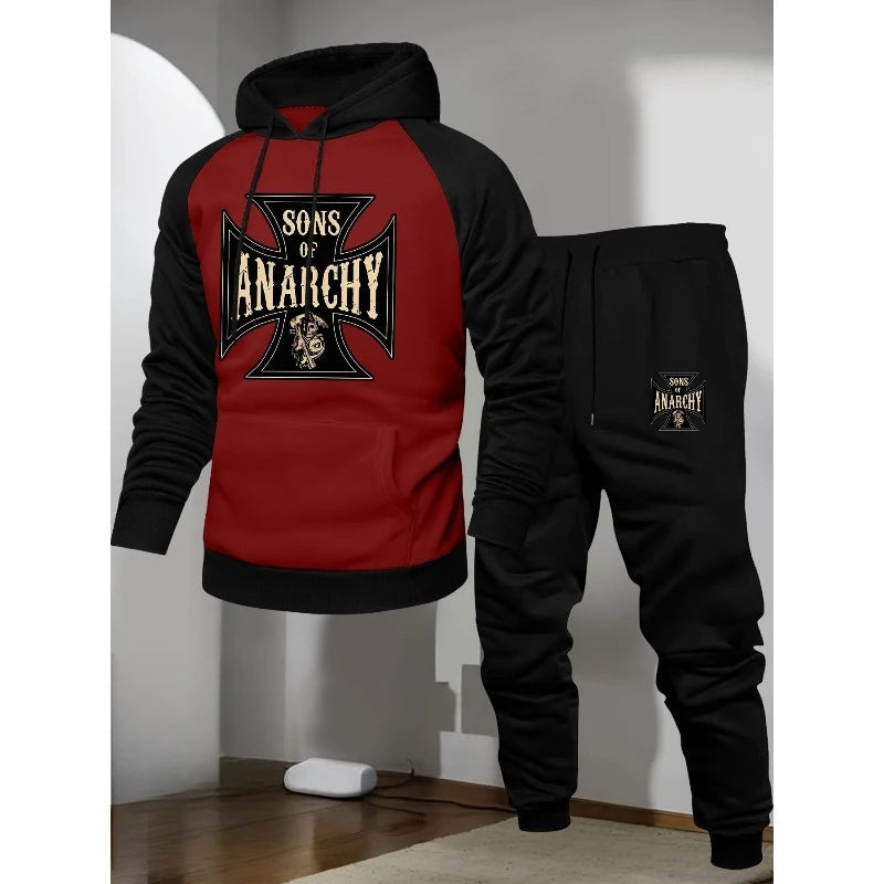 2025 Fashion Men's Casual Sports Raglan Sleeves Sons of Anarchy 3D Printed Hoodie and Pants Two Piece Set