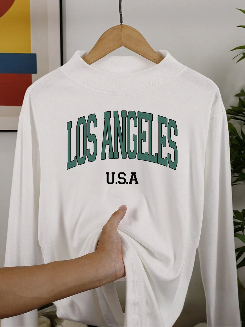 Los Angeles Usa Letter Long Sleeved Shirt Fit Casual Clothing New Half High Collar Clothes Velvet Fleece Warm Autumn Tops