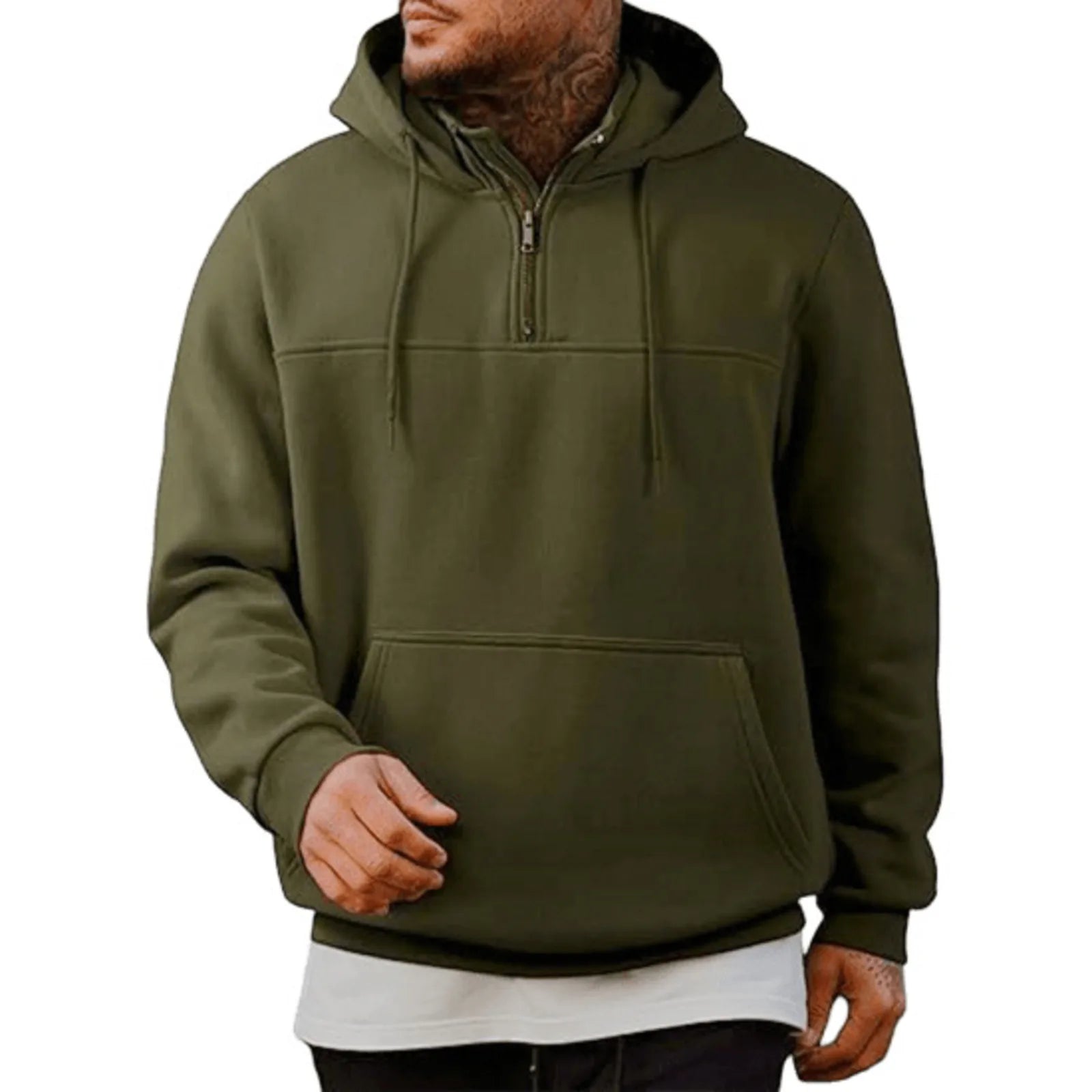 Winter Men's Casual Fleece Hooded Sweatshirt  Plush Loose Solid Color Pullover Half Zipper With Pocket Tops Male Sports Jacket