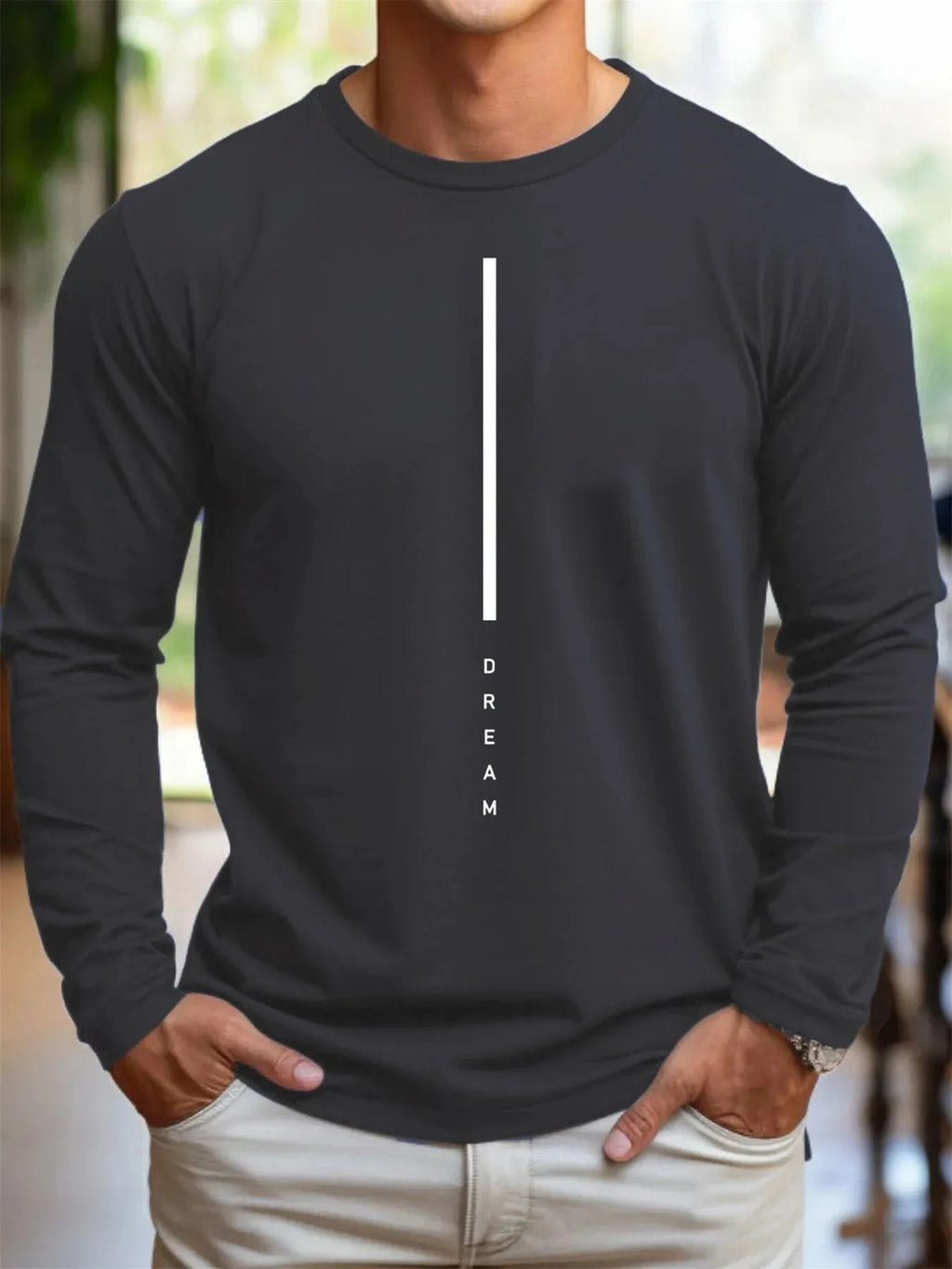 The new men's long-sleeved T-shirt for Spring and Autumn 2025 features a casual and comfortable 3D letter print on the street