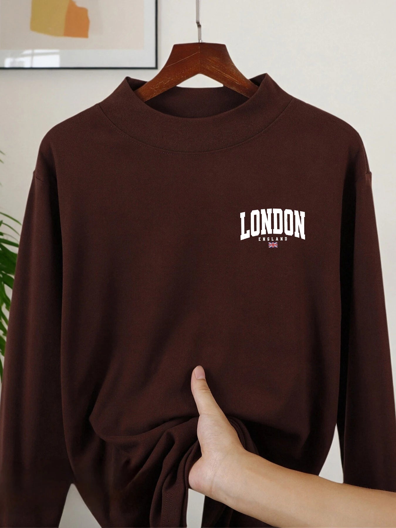 London England Flag Printing Men Leisurewear Soft Mock Neck Tee Hip Hop Fashion Long Sleeve Casual All-Match Unisex Base Layer