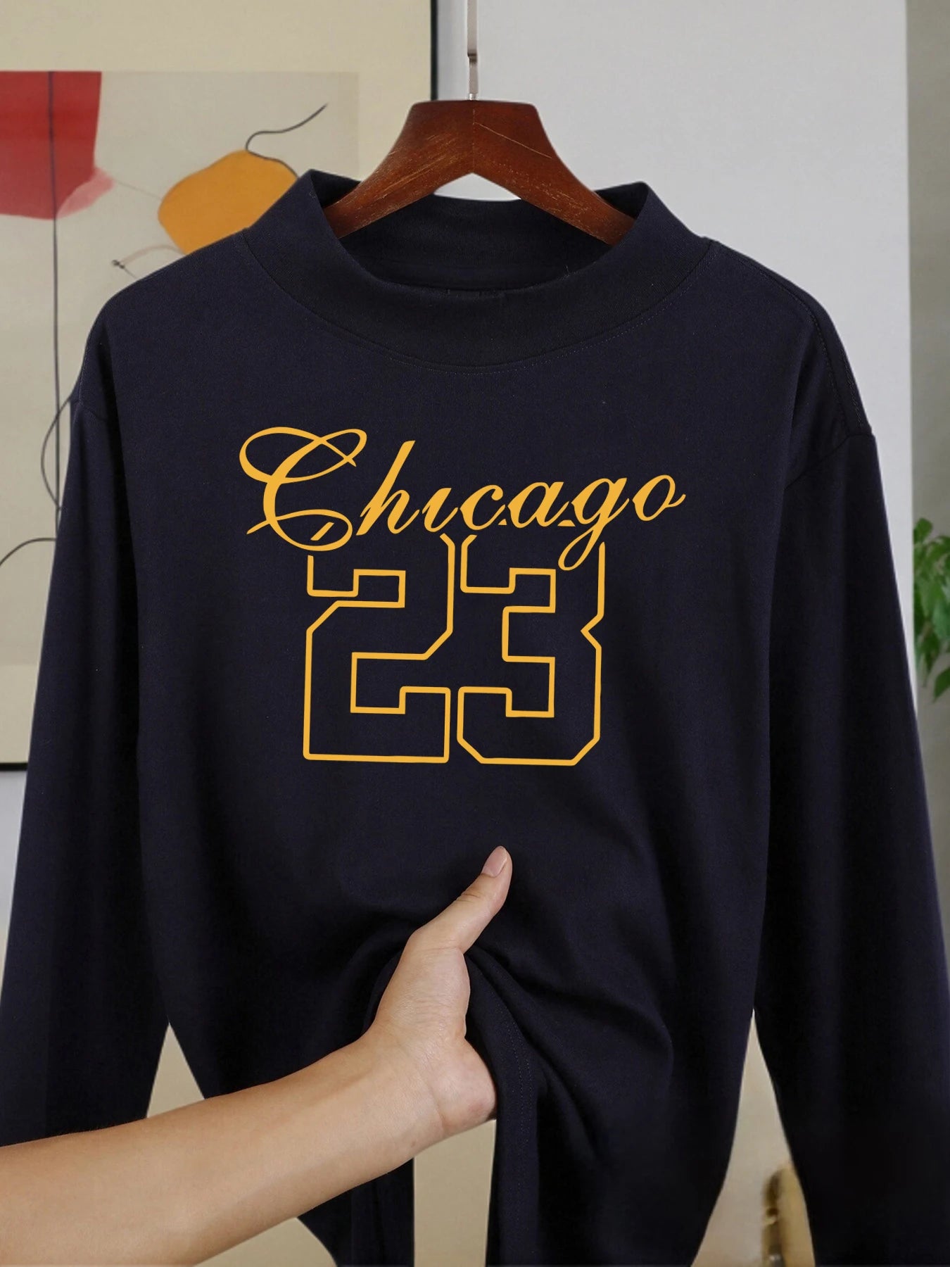 Chicago Number 23 Jersey Long Sleeved Shirts Thickened Warm Tops New Half High Collar Clothing Velvet Fleece Autumn Fit Clothes
