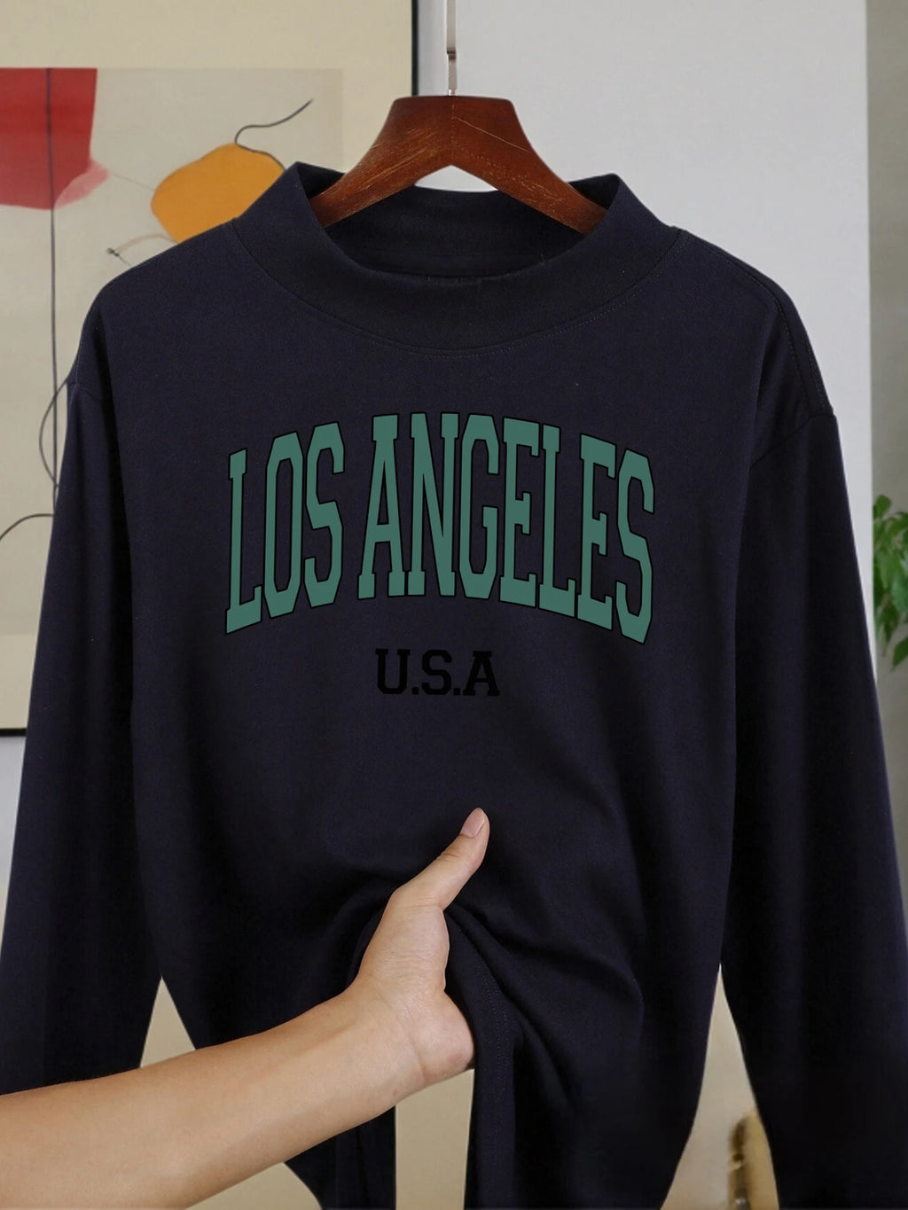 Los Angeles Usa Letter Long Sleeved Shirt Fit Casual Clothing New Half High Collar Clothes Velvet Fleece Warm Autumn Tops
