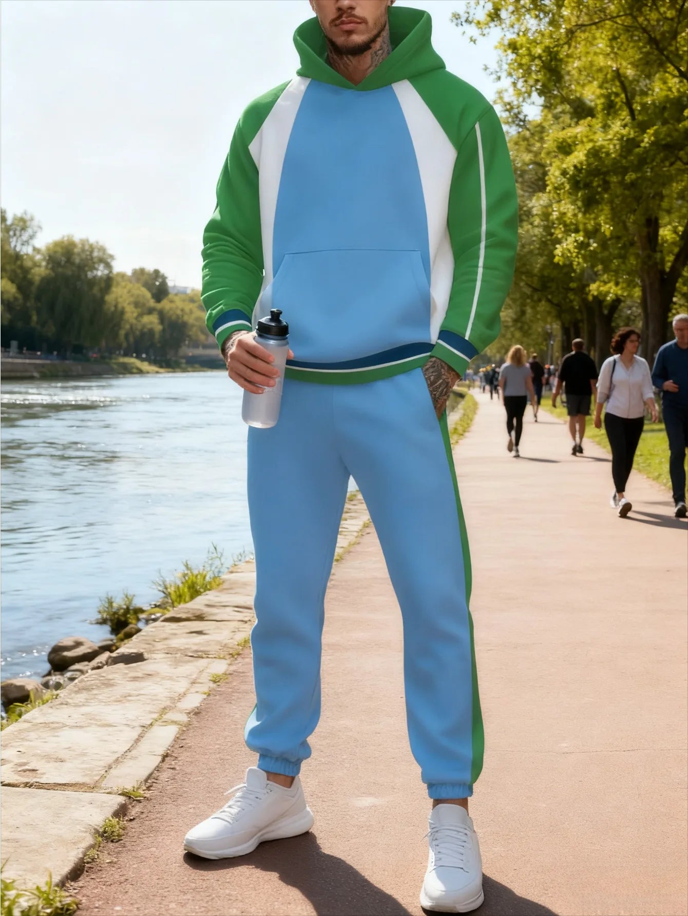 2-piece men's digital printed trendy casual hooded set