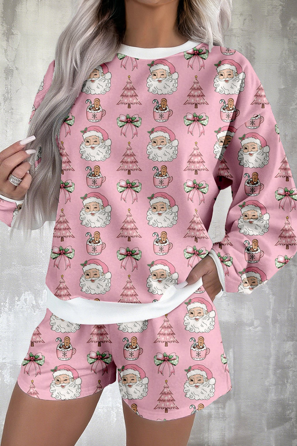 Red Ho Ho Ho Christmas Fashion Print 2pcs Lounge Short Set