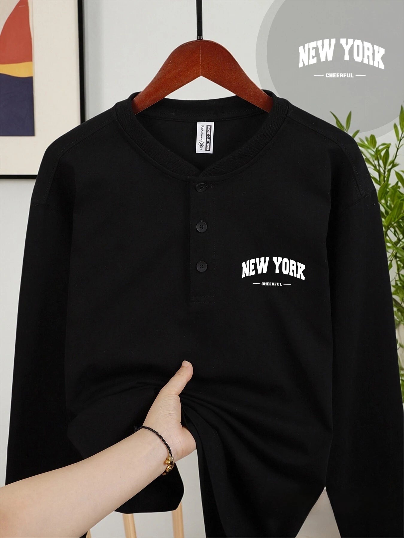 New York Cheerful Prints Mans Henry Shirt Skin-Friendly Autumn Tops Casual Clothes Crew Neck Business Comfortable Clothing