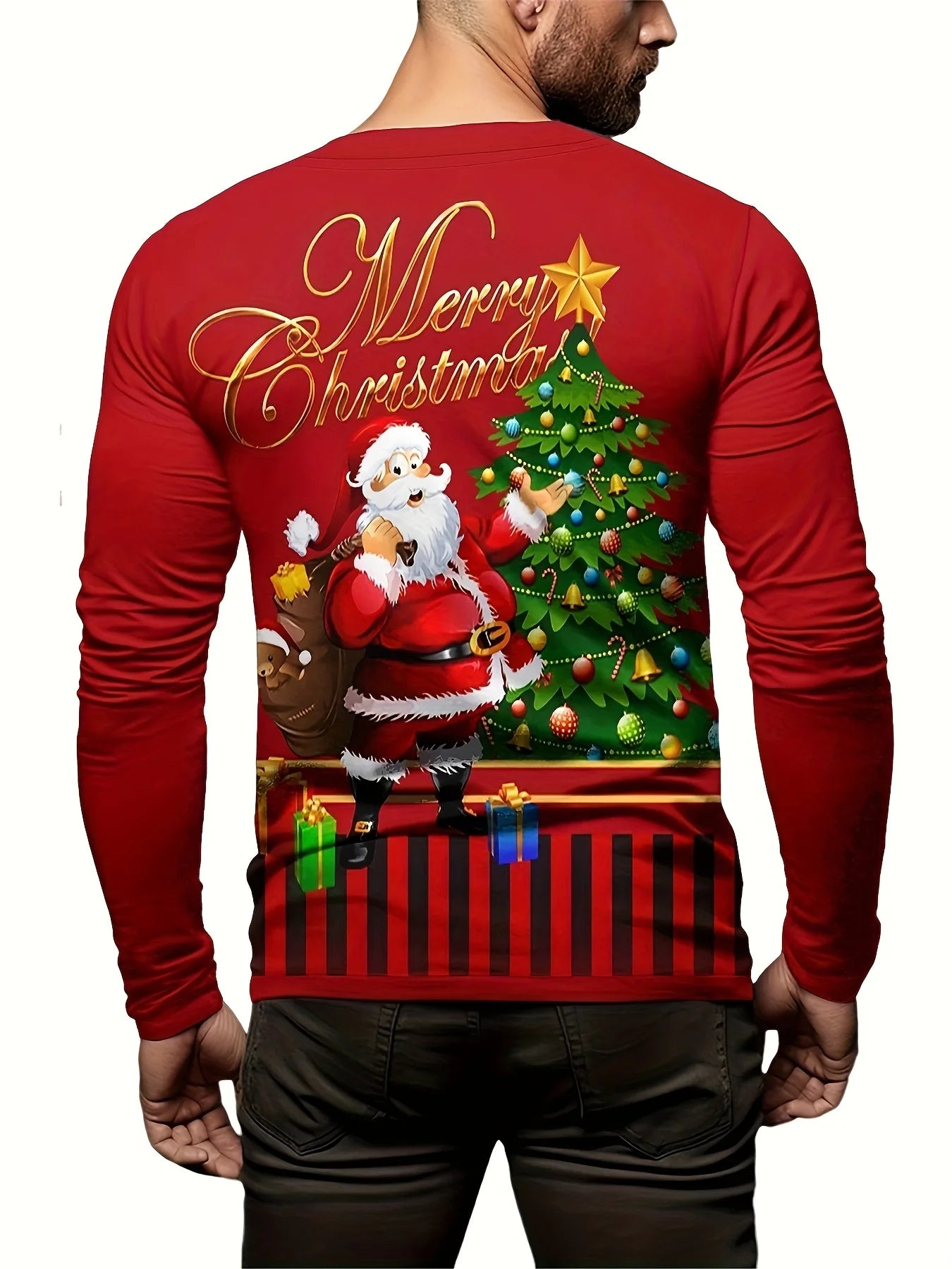 New Men's Long Sleeved T-shirt 3D Printed With Santa Claus Print Round Neck Long Sleeved Autumn And Winter Top