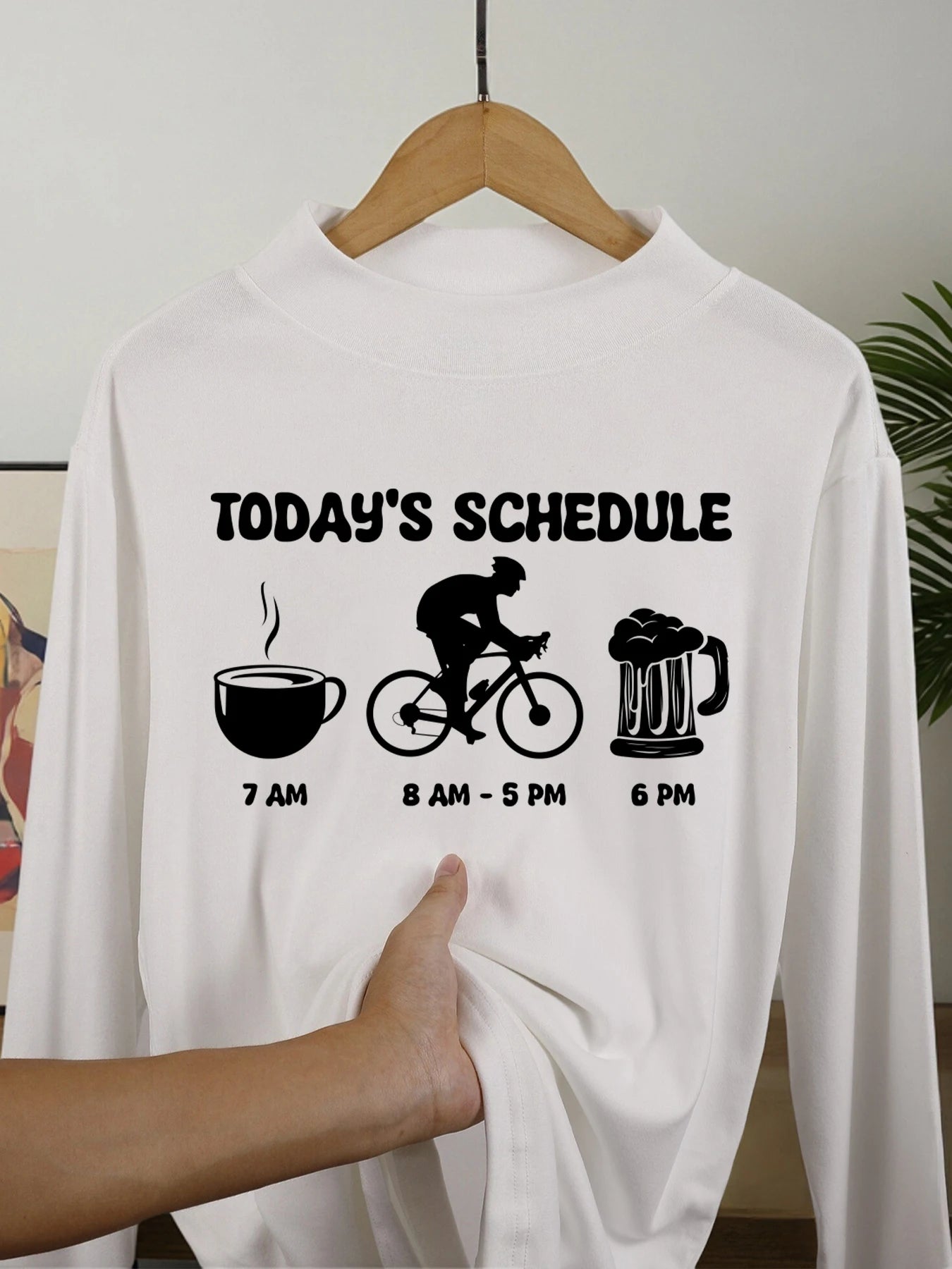 Today'S Schedule Print Men Long Sleeved Shirts Middle Collar Warm Tops Velvet Fleece Soft Clothes Autumn Fashion Clothing