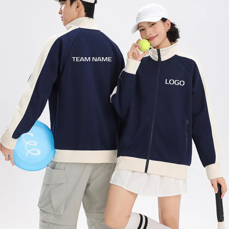 Long-sleeved Zipper Jacket, Color-blocked Warm Sweatshirt, Casual Baseball Jacket, Outdoor Wear, Customizable Logo