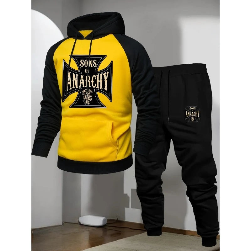 2025 Fashion Men's Casual Sports Raglan Sleeves Sons of Anarchy 3D Printed Hoodie and Pants Two Piece Set