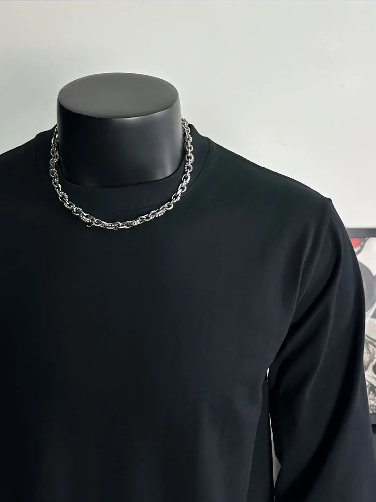 Men's 100% Cotton Long Sleeve T-Shirt Autumn 2025 Crew Neck Loose plus Size High-Quality Comfortable Solid Color Casual Top