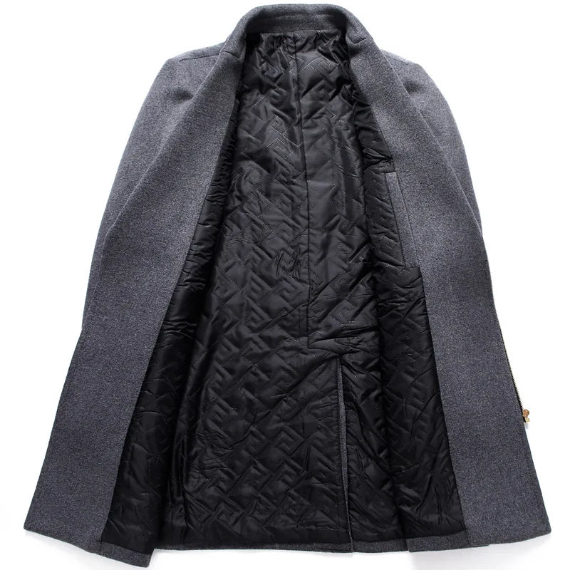 2024 New Autumn/Winter Men's Woolen Coat Medium Long Thick Zipper Fashion Jacket for Men Keep Warm