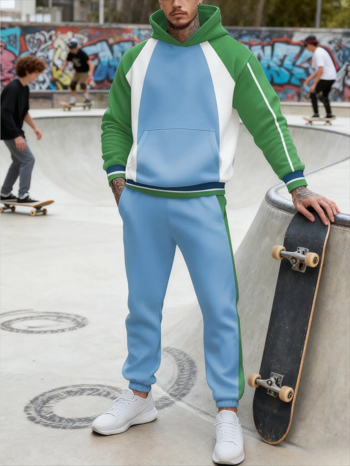 2-piece men's digital printed trendy casual hooded set