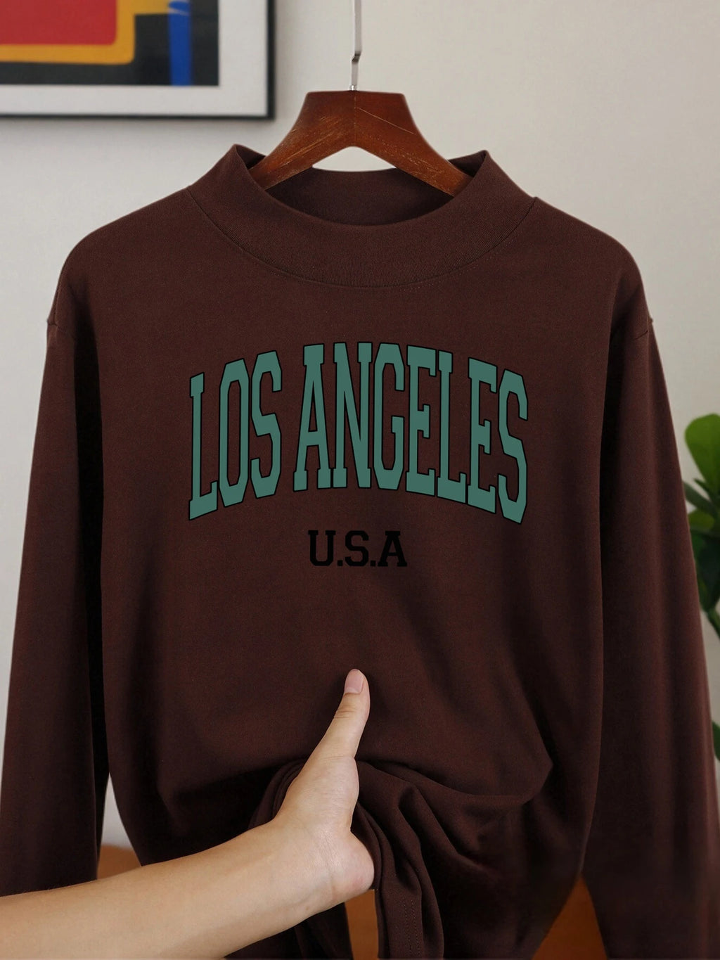 Los Angeles Usa Letter Long Sleeved Shirt Fit Casual Clothing New Half High Collar Clothes Velvet Fleece Warm Autumn Tops