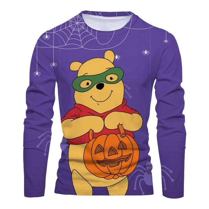 2025 New Horror Halloween Collection Streetwear Disney Stitch and Mickey 3D Printed Casual Men's Crew Neck Long Sleeve Tee