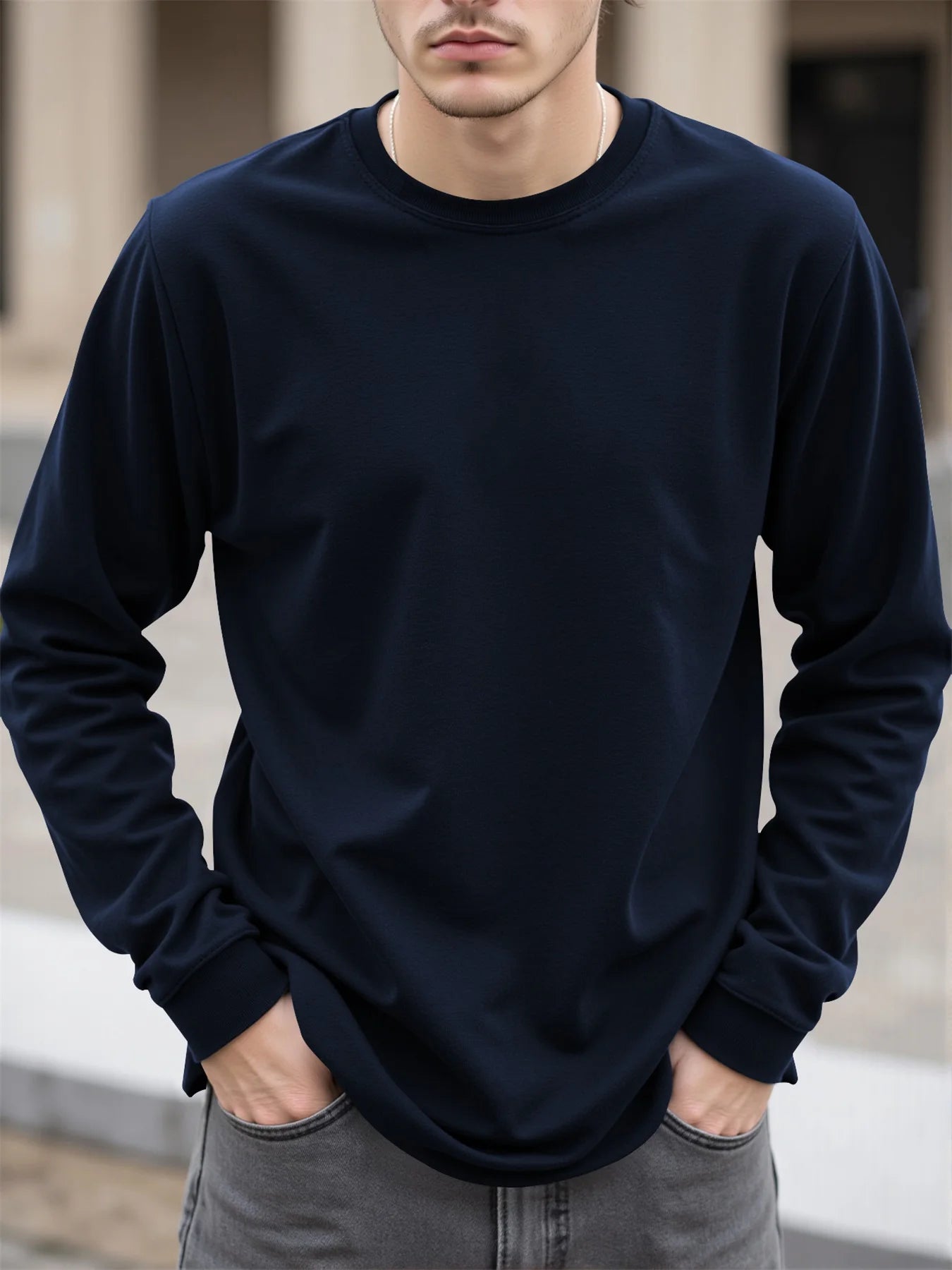 Men's 100% Cotton Long Sleeve T-Shirt Autumn 2025 Crew Neck Loose plus Size High-Quality Comfortable Solid Color Casual Top