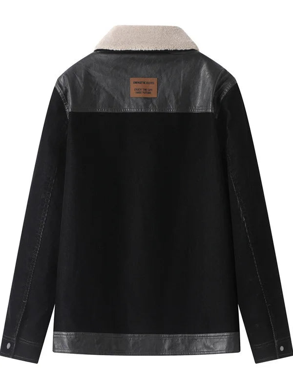 Men's Casual Thiened Jaet with Detachable Fur Collar Splicing Design Busin Gentleman Sle Cotton Blend Fabric Winter ...