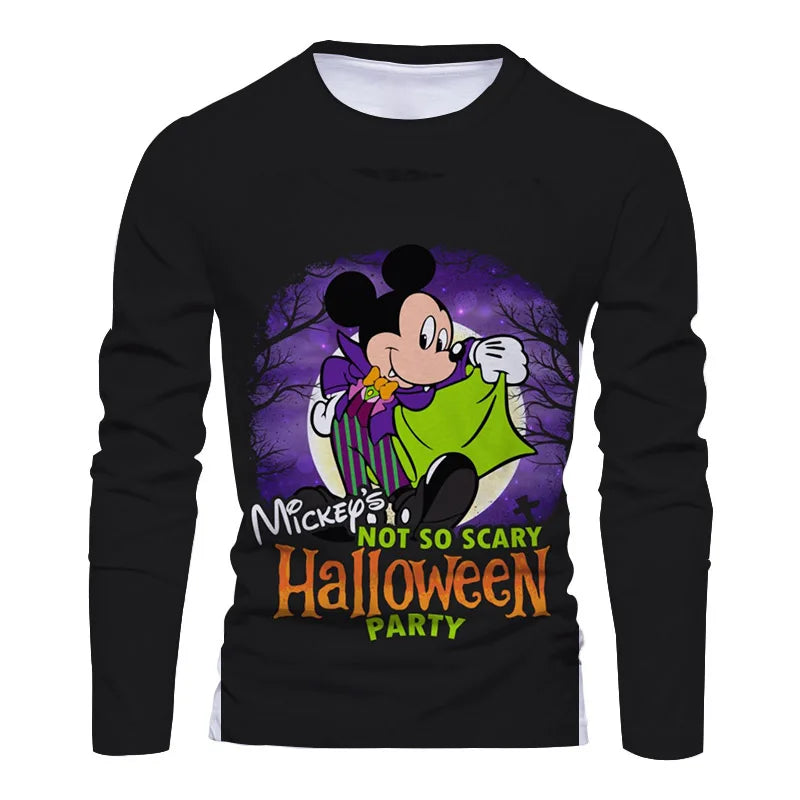 2025 New Horror Halloween Collection Streetwear Disney Stitch and Mickey 3D Printed Casual Men's Crew Neck Long Sleeve Tee