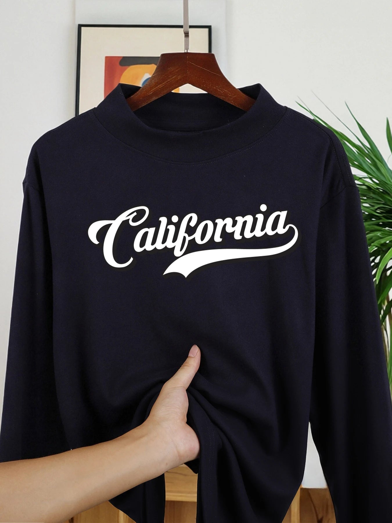 California Art Letter Printing Man Long Sleeved Shirt Fashion Casual Shirts Autumn New Tops Half High Collar Warm Men Clothes