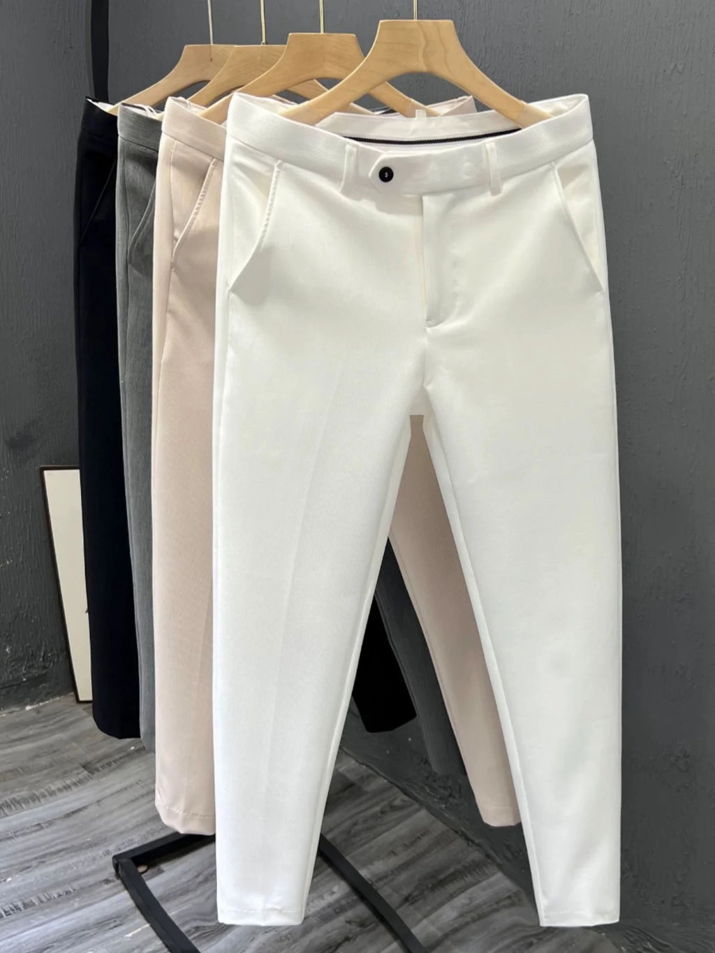 Sli Pure Color Cone 9 Men's Casual Brit Summer Pants Iron Free Slim Fit Casual Trousers Busin Gentleman Sle