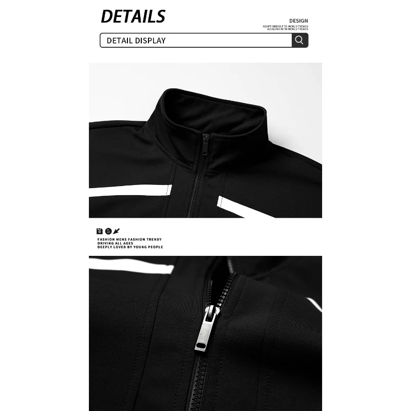 Stand Collar Jacket Men's Retro Splicing Loose Sports Casual Jacket Elastic High Waist Trousers Suit