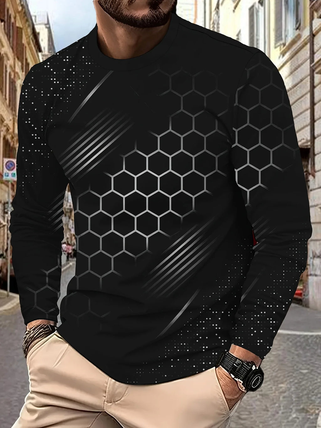 New men's long-sleeved T-shirt for Spring and Autumn 2025 casual roller skating 3D printed street men's wear
