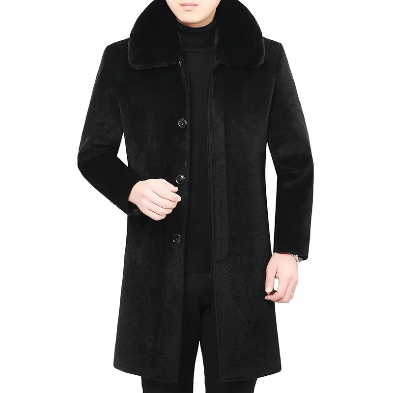 Autumn and Winter New Cashmere Coat Winter Middle-aged and Elderly Men's Mink Wool Woolen Dad Size Plus Jacket