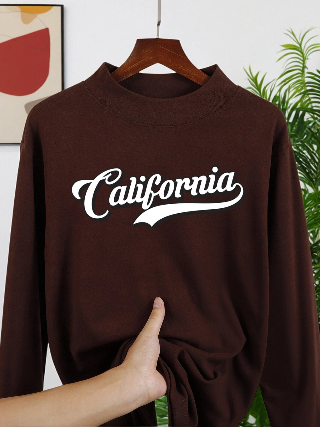 California Art Letter Printing Man Long Sleeved Shirt Fashion Casual Shirts Autumn New Tops Half High Collar Warm Men Clothes