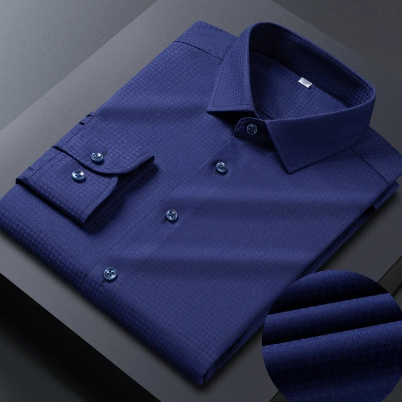 No Trace Men's Shirts Long Sleeve 8XL Bamboo Fiber Mens Shirts Long Sleeve Dress Shirt Casual Work Blue White Shirt Anti-Wrinkle